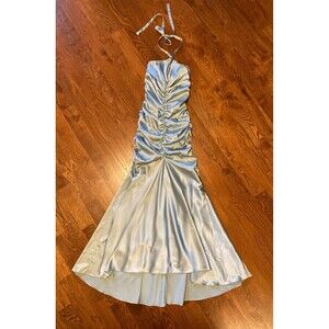 Jessica McClintock Vintage Blue Ruched Halter Neck Prom Formal Dress Size 2